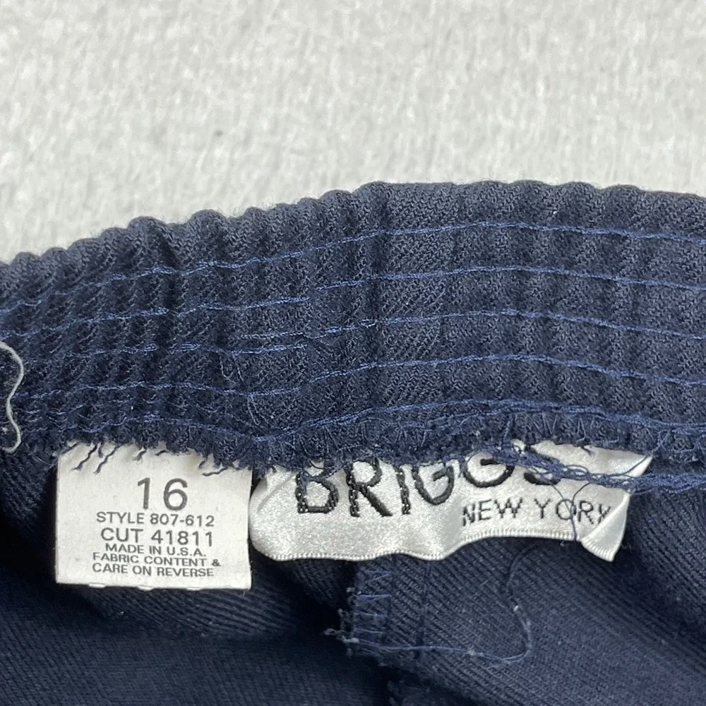 Briggs New York Pants Womens 16 Navy Blue Elastic Waist Pull On Straight Leg